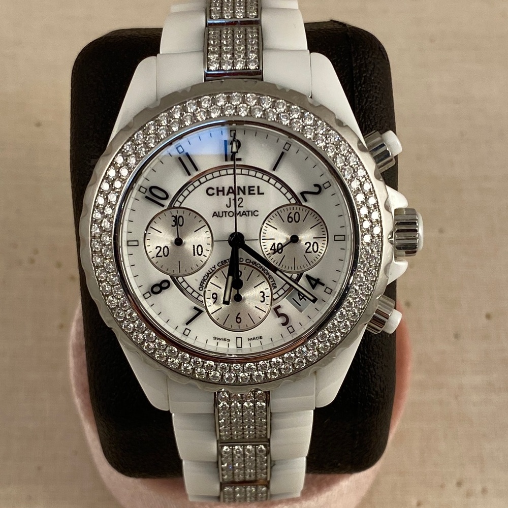 CHANEL J12 Diamond White Ceramic 41mm Ladies Watch  with Paperwork
